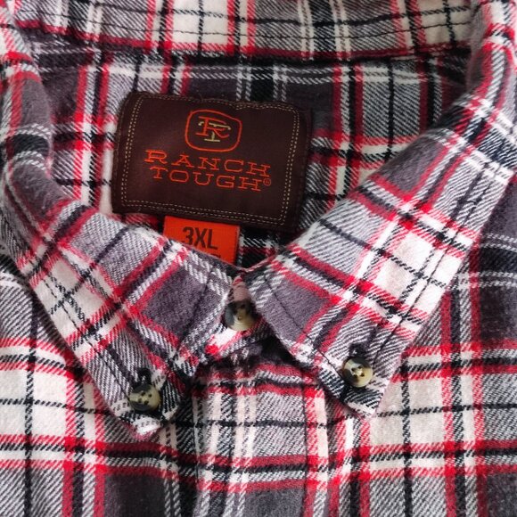 Ranch Tough casual button down shirt men's size 3XL reg. red grey plaid flannel - Picture 5 of 10